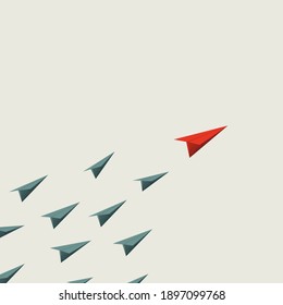 Business leadership vector cocnept with paper planes following leader. Symbol of success, inspiration. Eps10 illustration.