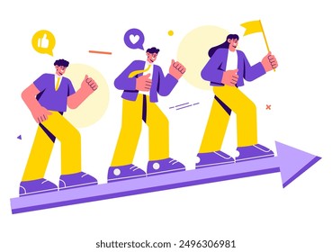 Business Leadership Vector Illustration with A Businessman Leader Helping the Team Develop Themselves to Achieve Success in a Flat Cartoon Background