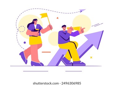 Business Leadership Vector Illustration with A Businessman Leader Helping the Team Develop Themselves to Achieve Success in a Flat Cartoon Background