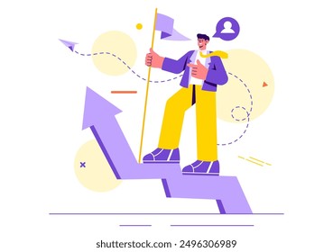 Business Leadership Vector Illustration with A Businessman Leader Helping the Team Develop Themselves to Achieve Success in a Flat Cartoon Background