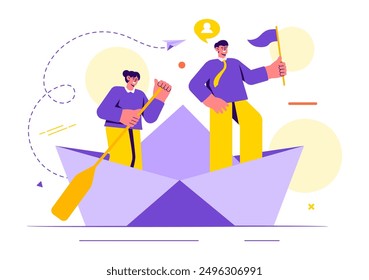 Business Leadership Vector Illustration with A Businessman Leader Helping the Team Develop Themselves to Achieve Success in a Flat Cartoon Background