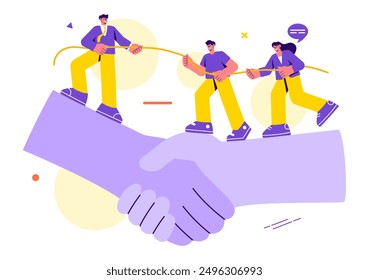 Business Leadership Vector Illustration with A Businessman Leader Helping the Team Develop Themselves to Achieve Success in a Flat Cartoon Background