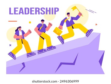 Business Leadership Vector Illustration with A Businessman Leader Helping the Team Develop Themselves to Achieve Success in a Flat Cartoon Background