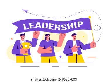 Business Leadership Vector Illustration with A Businessman Leader Helping the Team Develop Themselves to Achieve Success in a Flat Cartoon Background