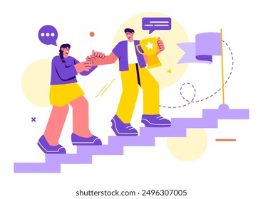 Business Leadership Vector Illustration with A Businessman Leader Helping the Team Develop Themselves to Achieve Success in a Flat Cartoon Background