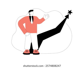 Business Leadership. Vector illustration in flat style of male office worker in uniform standing hoping his work will continue to improve.
design, vector, illustration