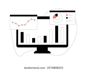 Business Leadership. Vector illustration in flat style of a computer screen is displaying an office's ever-increasing job analysis.
design, vector, illustration