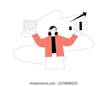 Business Leadership. Vector illustration in flat style of female office worker in uniform standing up her work will continue to increase.
design, vector, illustration