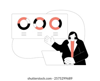 Business Leadership. Vector illustration in flat style of female office worker in uniform standing in front of a presentation about her project.
design, vector, illustration
