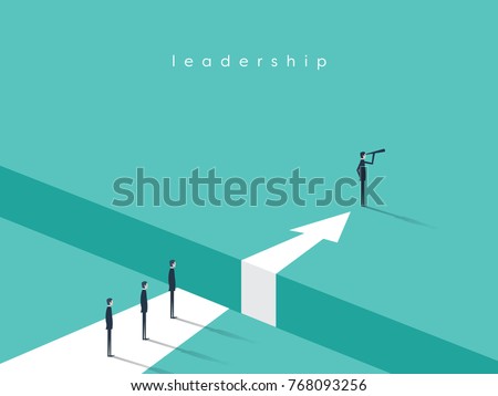 Business leadership and visionary vector conept with businessman looking with telescope. Business challenge, future symbol. Eps10 vector illustration.