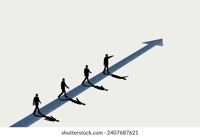 Business leadeship, businessman leading other men on the path to success, vector illustration.