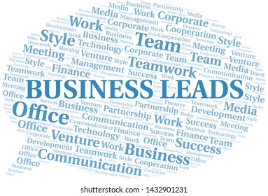 Business Leads word cloud. Collage made with text only.