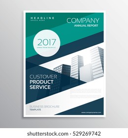 business leaflet brochure design template with abstract geometric shapes and buildings
