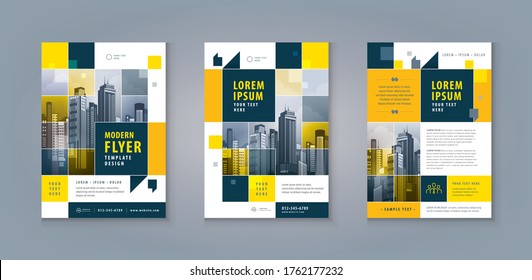 Business Leaflet Brochure Flyer Template Design Set. Corporate Flyer Template A4 Size, Abstract Geometric Pixel vector, invitation Card, presentation, Booklet, cover brochure, banner, square, cubes