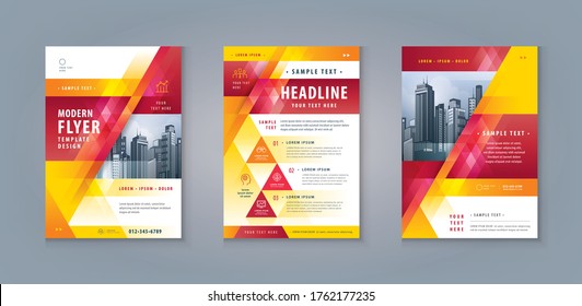 Business Leaflet Brochure Flyer Template Design Set. Corporate Flyer Template A4 Size, Abstract Red Geometric Triangle Background, invitation Card, flyer, presentation, banner, Booklet, cover book