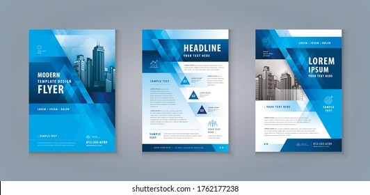 Business Leaflet Brochure Flyer Template Design Set. Corporate Flyer Template A4 Size, Abstract Blue Geometric Triangle Background, invitation Card, flyer, presentation, banner, Booklet, cover book