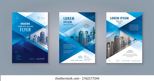 Business Leaflet Brochure Flyer Template Design Set. Corporate Flyer Template A4 Size, Abstract Blue Geometric Triangle Background, invitation Card, flyer, presentation, banner, Booklet, cover book