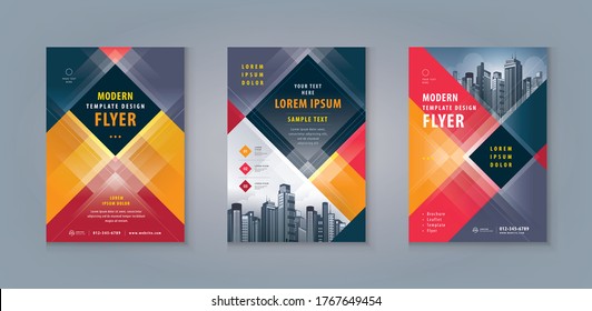 Business Leaflet Brochure Flyer Template Design Set. Corporate Flyer Template A4 Size, Abstract Geometric Red Diamond vector, invitation Card, presentation, leaflet, Booklet, cover,square,cube,block