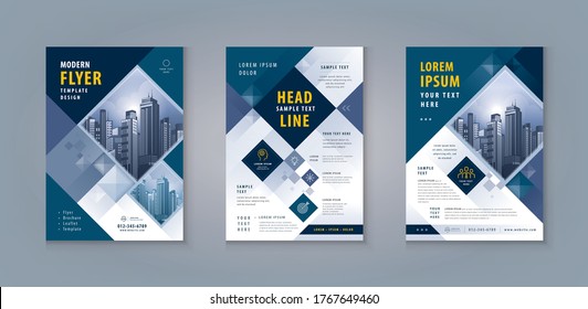 Business Leaflet Brochure Flyer Template Design Set. Corporate Flyer Template A4 Size, Abstract Geometric Diamond vector, invitation Card, presentation, leaflet, Booklet, cover, square, cubes, block