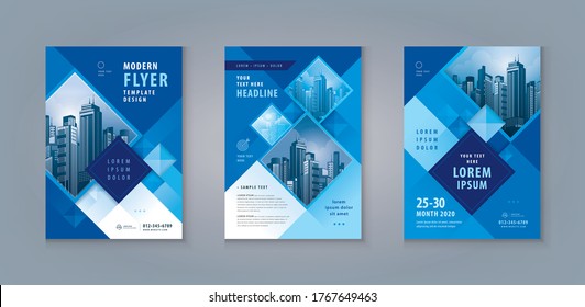 Business Leaflet Brochure Flyer Template Design Set. Corporate Flyer Template A4 Size, Abstract Geometric Blue Diamond vector, invitation Card, presentation, leaflet, Booklet, cover,square,cubes,block