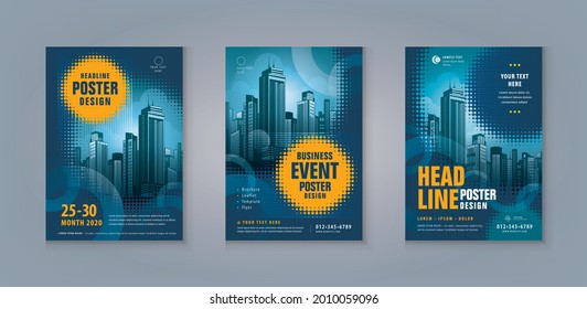 Business Leaflet Brochure Flyer template Design Set. Corporate Flyer Template A4 Size, Modern abstract Blue Glowing Circles, Circle in halftone, halftone dot, Corporate book cover design template