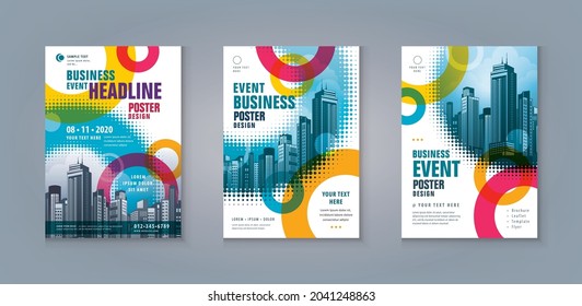 Business Leaflet Brochure Flyer template Design Set.  Modern abstract Colorful Circles, Circle in halftone, halftone dot, Corporate book cover design template, flyer, leaflet, Booklet, cover brochure