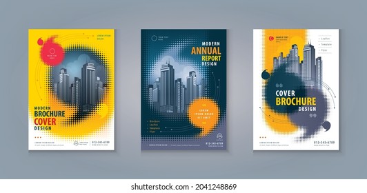 Business Leaflet Brochure Flyer template design. Abstract Black and Yellow Speech Bubbles, Speech Bubble in halftone, halftone dot, flyer, leaflet, Booklet, cover brochure, display, banner