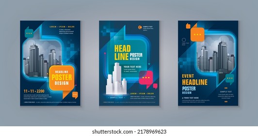 Business Leaflet Brochure Flyer template Design Set. Corporate Flyer Template A4 Size, Abstract Blue Square Speech Bubbles, Corporate book cover design, flyer, leaflet, Booklet, exhibition display,