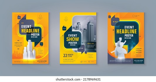 Business Leaflet Brochure Flyer template Design Set. Corporate Flyer Template A4 Size, Abstract Black and Yellow Square Speech Bubbles, Corporate book cover design, exhibition display, banner, leaflet