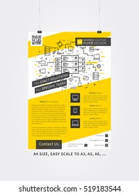 Business leaflet layout vector design. A4 size page with sample text, icons. Corporate leaflet template creative design. Easy to edit and print. Modern leaflet template graphic concept.