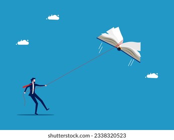 Business learning. businessman pulling a book 