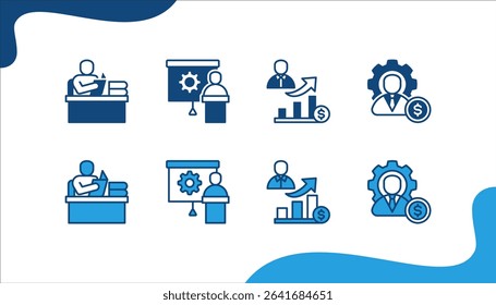Business Learning icon set with Learning, Training, Productivity, Businessman.