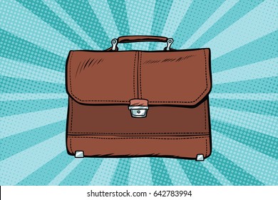 business leather briefcase. Pop art retro vector illustration drawing