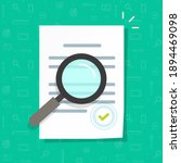 Business legal document expertise or inspection vector icon flat cartoon, concept of order review, corporate file quality revision, law agreement research, office docs audit check modern design