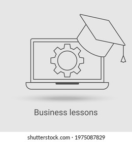 Business lessons icon.Training,seminar and business conference.Linear vector illustration.