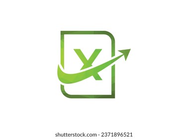 Letra comercial X con icono vectorial del logotipo de la gráfica de flecha