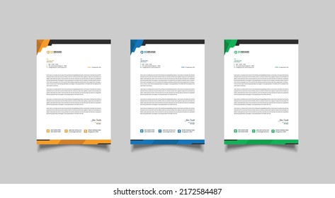 Business letterhead, with 3 colors, Letterhead template in flat style
