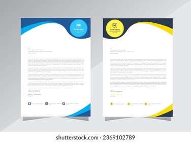 business letterhead design templates. company letterhead design, modern and simple letterhead design, a4 letterhead template with blue and yellow color - vector eps 10.