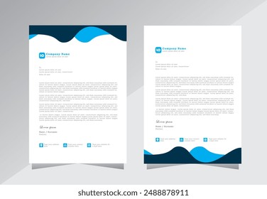 Business letterhead, Letterhead template with Blue colors, Letterhead template in flat style, Modern company letterhead template design A4 size, Vector eps 10