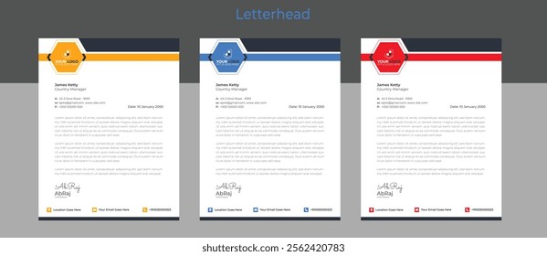 business letterhead template, Corporate professional creative letterhead design template with blue, Red, green, yellow color. modern clean letterhead design template vector design.