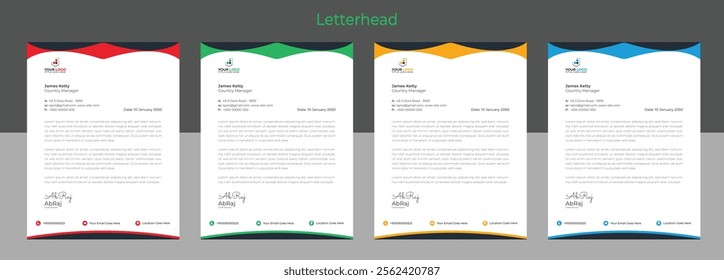 business letterhead template, Corporate professional creative letterhead design template with blue, Red, green, yellow color. modern clean letterhead design template vector design.