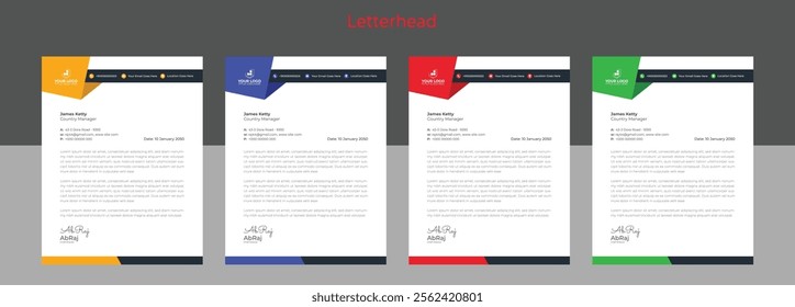 business letterhead template, Corporate professional creative letterhead design template with blue, Red, green, yellow color. modern clean letterhead design template vector design.