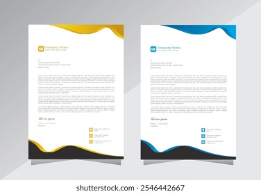 Business letterhead template design. creative letterhead template design with blue and yellow color. A4 letterhead, collection of two professional letterhead template a formal document vector