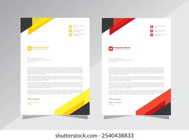 Business letterhead template design with yellow and red colour, A4 size letterhead template with abstract design, Vector letterhead template for business,
