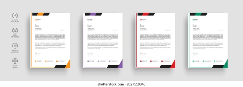 Business letterhead, Letterhead template with various colors, Letterhead template in flat style, Modern company letterhead template design