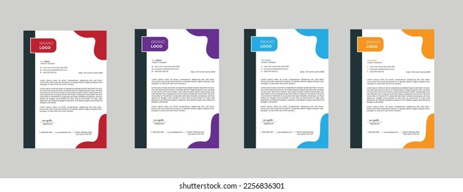 Business letterhead, Letterhead template with various colors, Letterhead template in flat style, Modern company letterhead template design