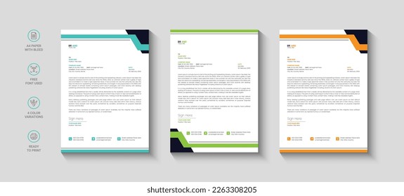 Business letterhead, Letterhead template with various colors, Letterhead template in flat style, Modern company letterhead template design