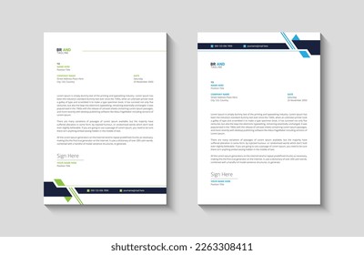 Business letterhead, Letterhead template with various colors, Letterhead template in flat style, Modern company letterhead template design