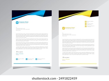 Business letterhead template, Letterhead template with various yellow and green colors, Modern company letterhead template design,