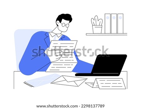 Business letters abstract concept vector illustration. Businessman reading letters from partners, legal company documentation, corporate paperwork and correspondence abstract metaphor.